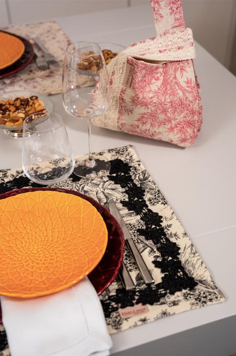 Saco Pão Toile Jouy Rosa