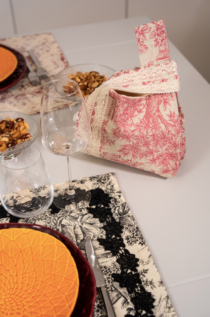 Saco Pão Toile Jouy Rosa