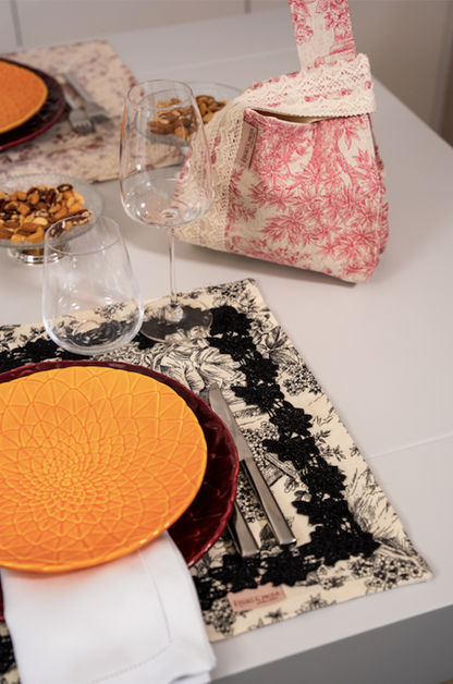 Saco Pão Toile Jouy Rosa
